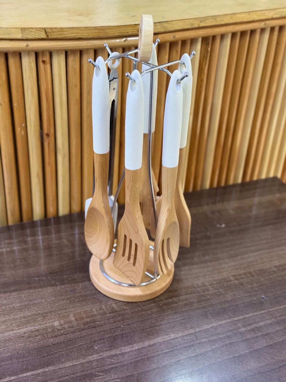 6pcs premium bamboo spoon set with stand