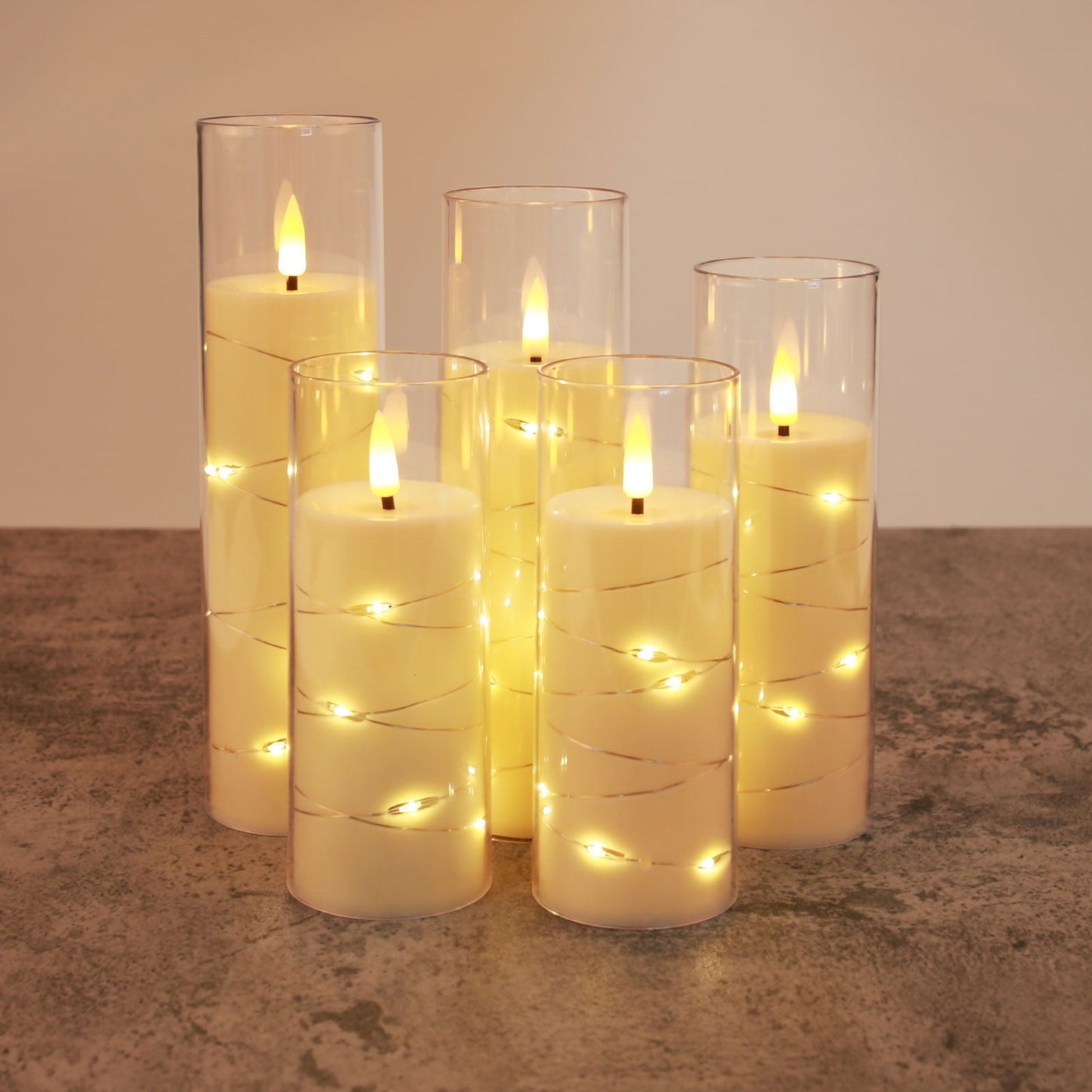 Acrylic flameless LED candles with string light