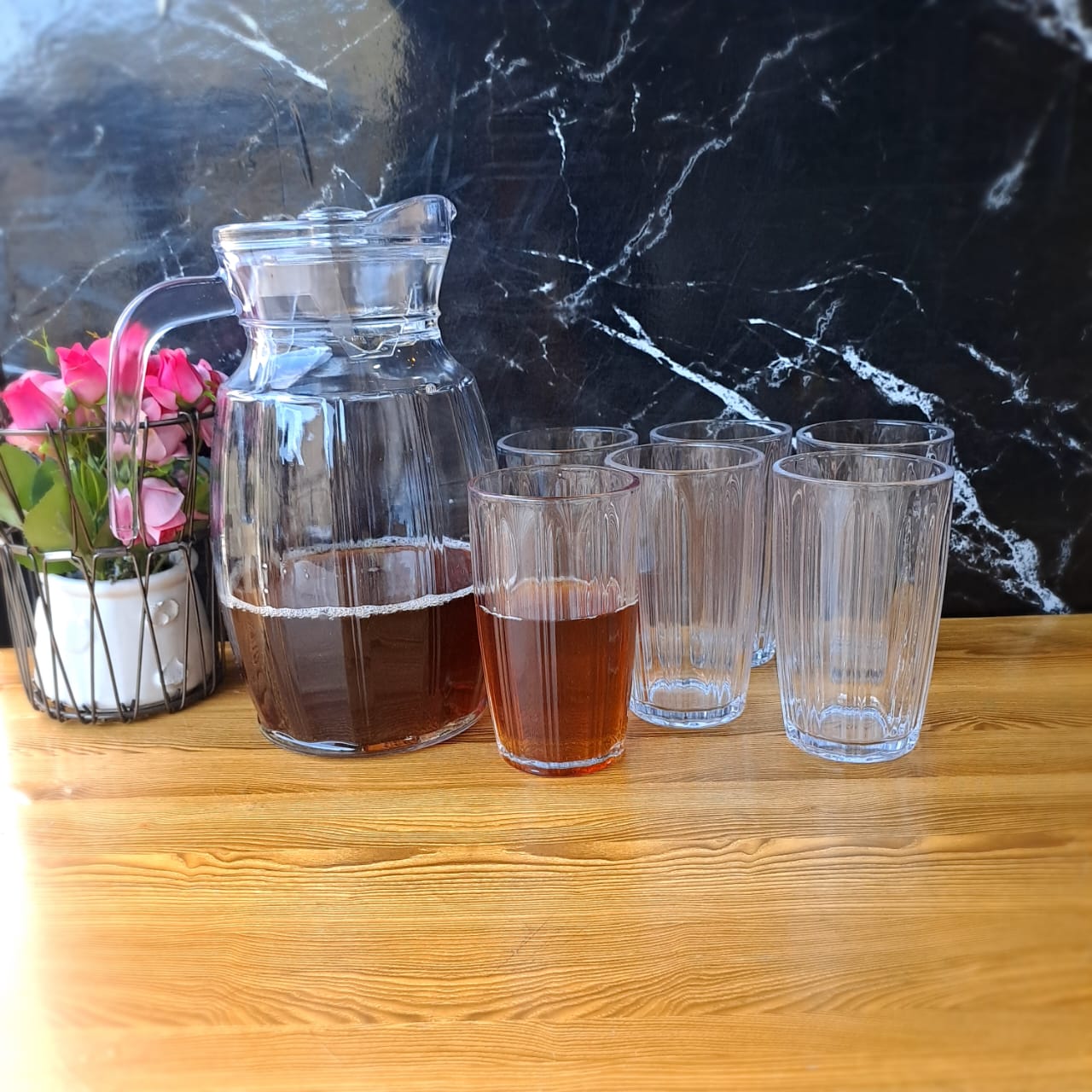7pc drinkware set/2lt jug/6glasse