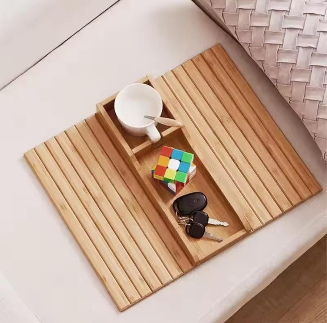 Bamboo sofa arm rest organizer