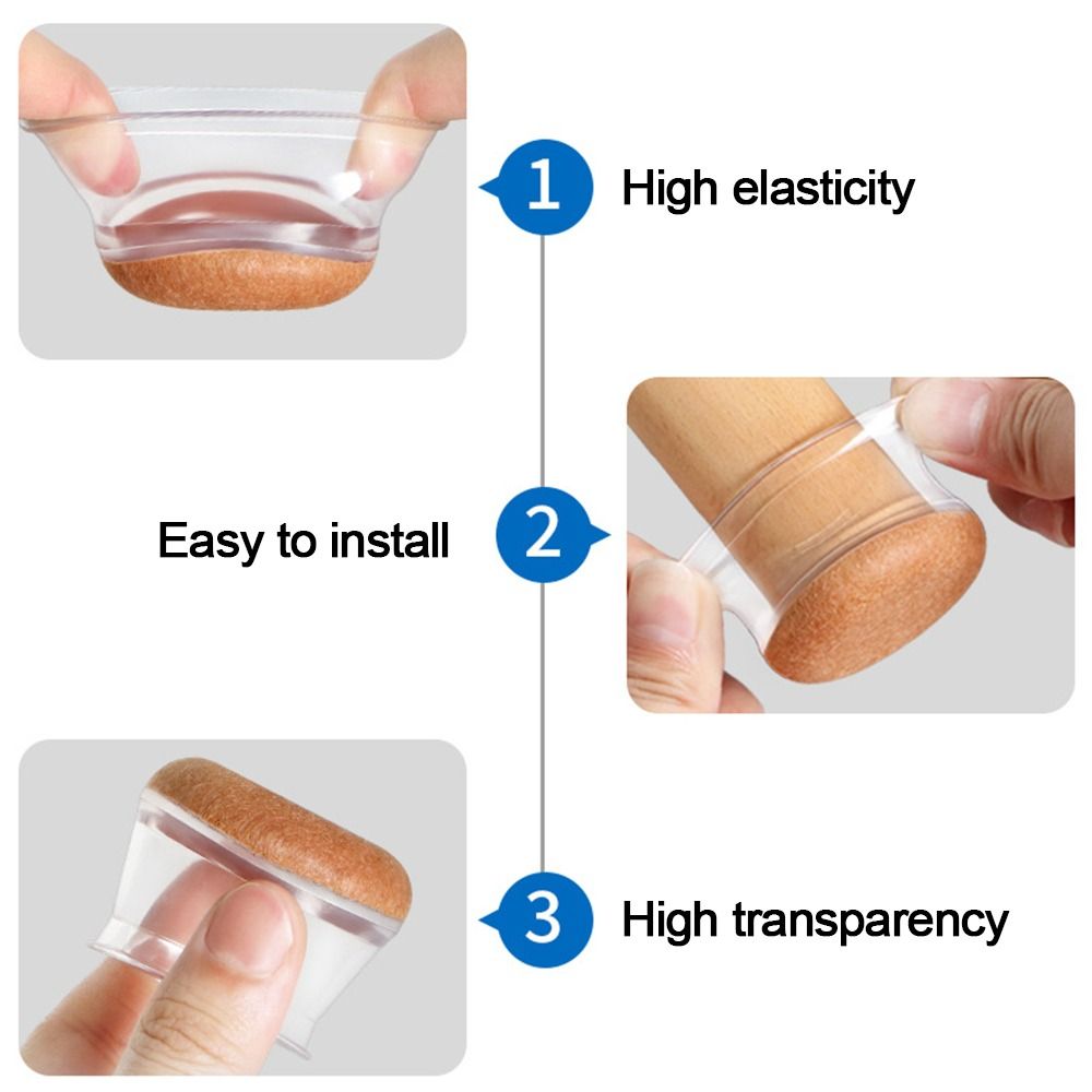 4Pc New silicone chair leg covers transparent/non slip furniture noise reducing clear cover