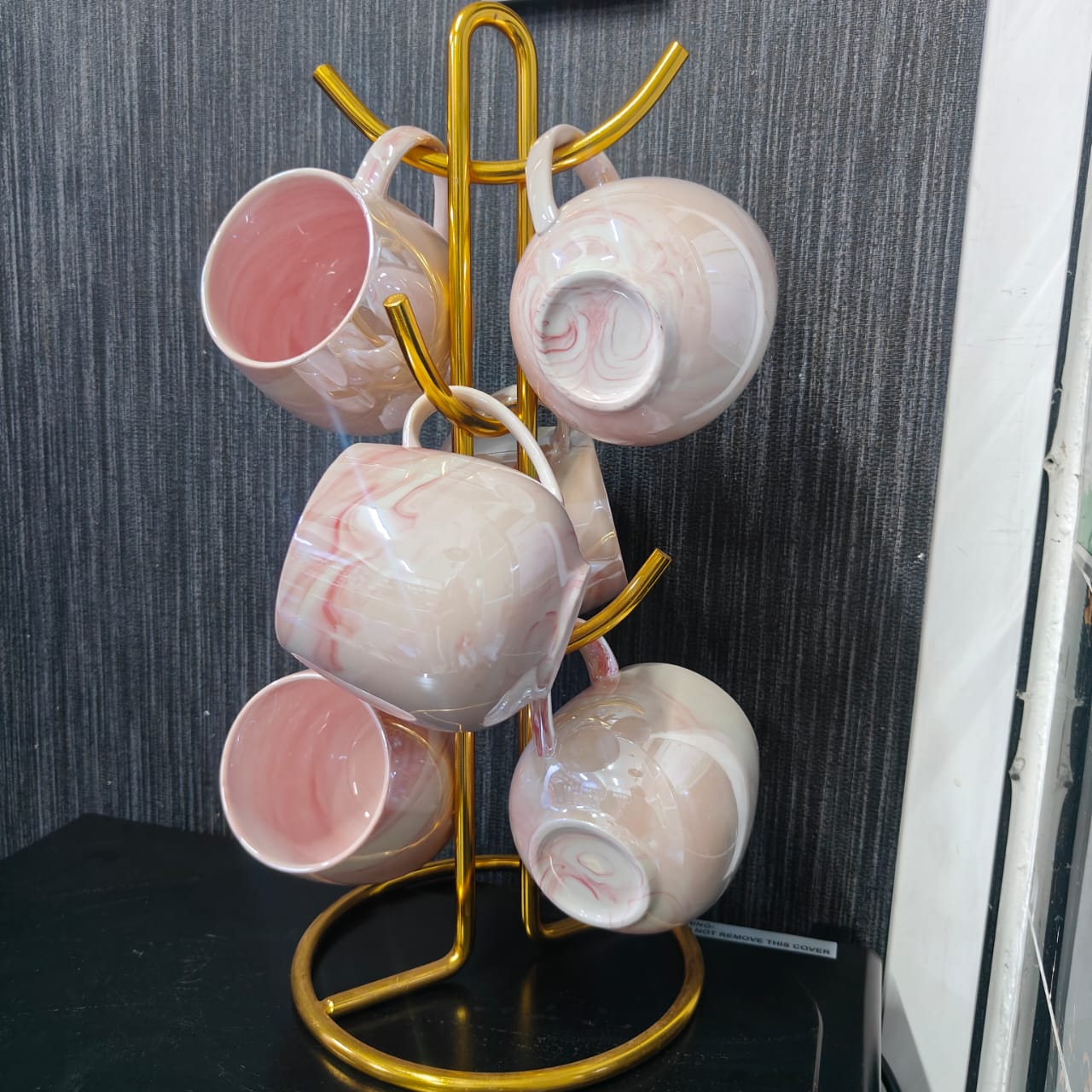 6 pcs marble pink tea cups