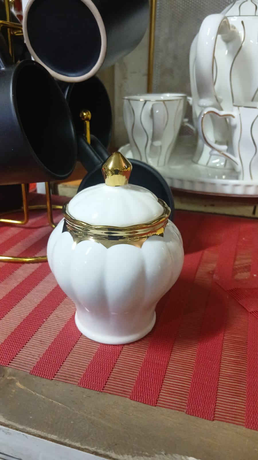 Pumpkin white and gold sugar dish