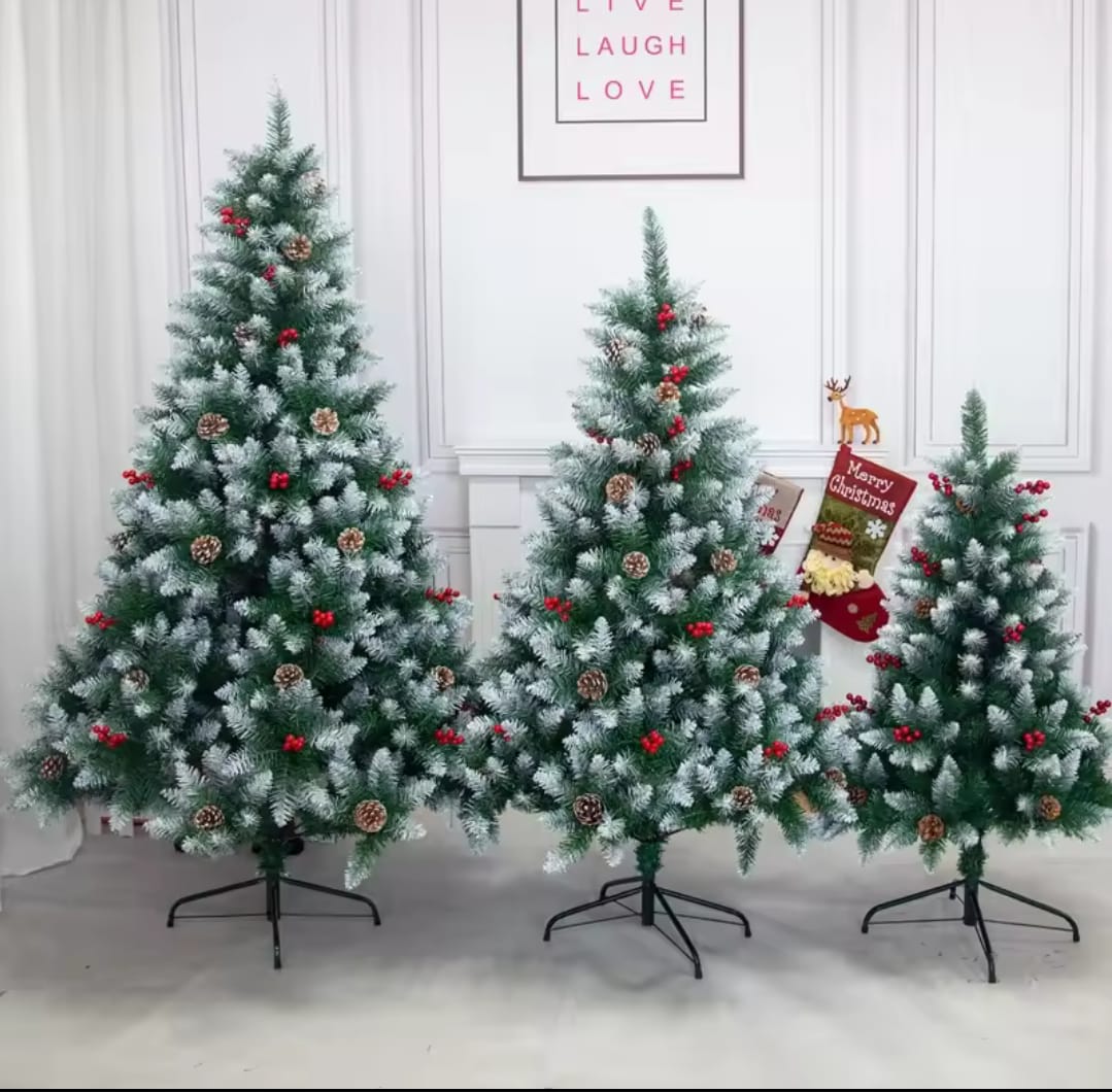 FROSTED CHRISTMAS TREES WITH CONES AND BERRIES
