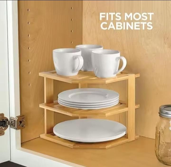 3 tier CORNER BAMBOO KITCHEN STORAGE SPICE RACK