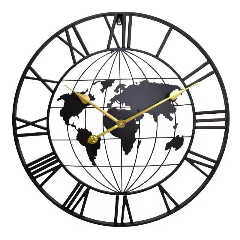 Large World Map Wall Clock for Living Room Decoration 60cm Modern Home Decor