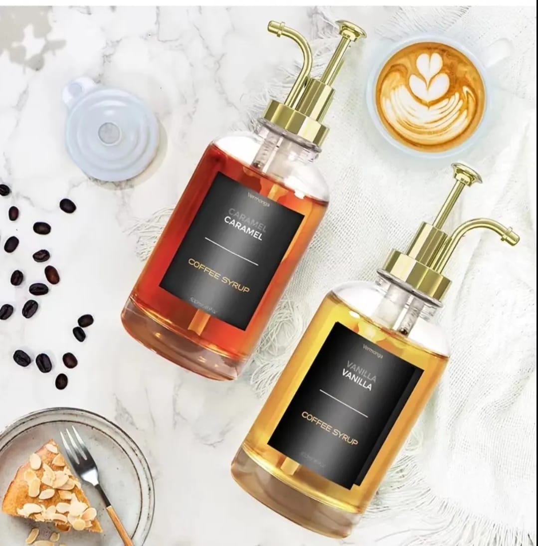 Coffee Syrup Dispenser Bottles - Elegant Glass Pump Bottles for Cafes & Home Use