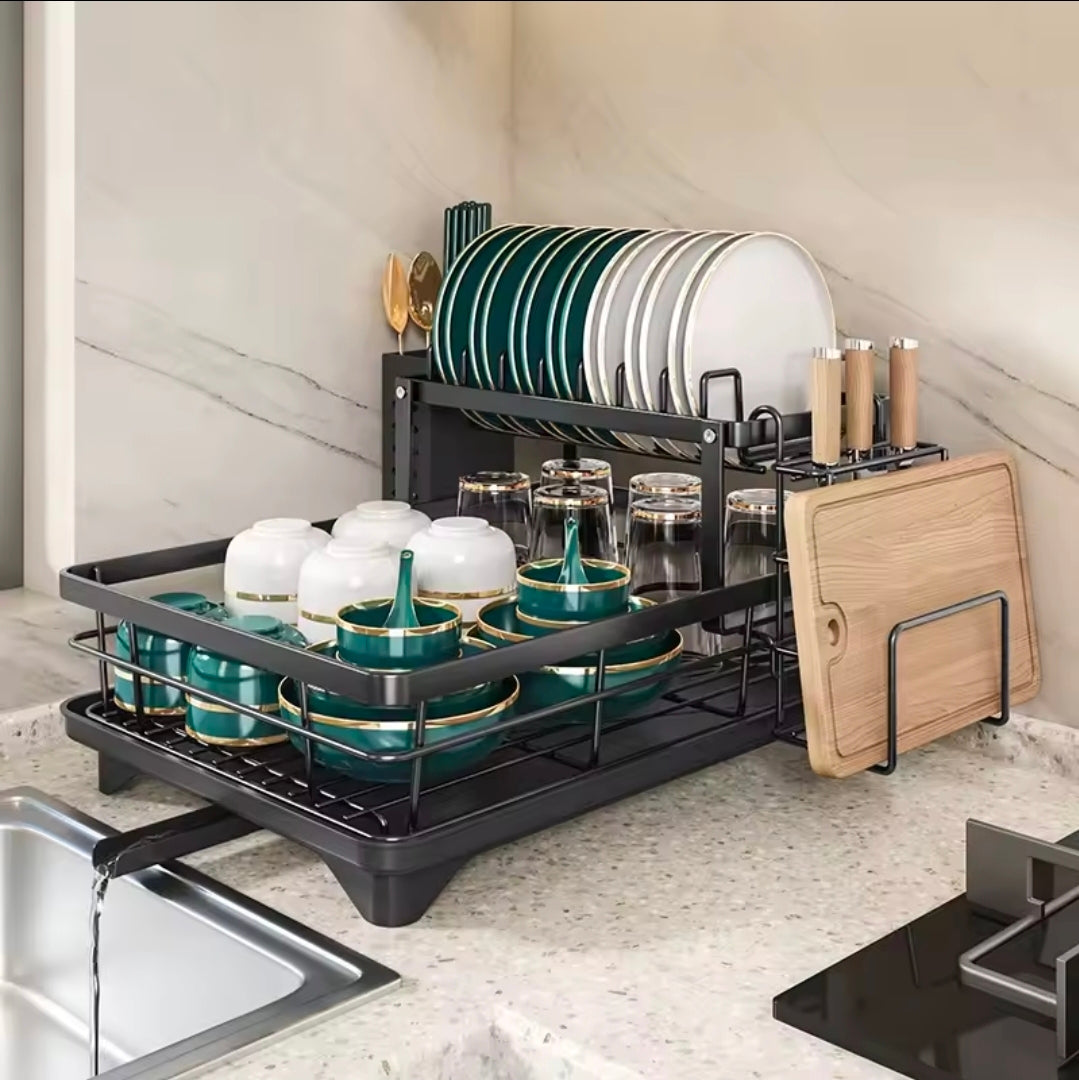2 tier dish rack with cutlery holder & Chopping Board Holder
