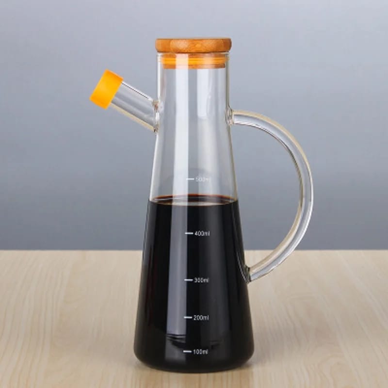 Transparent Glass Oil jar with Handle and bamboo lid