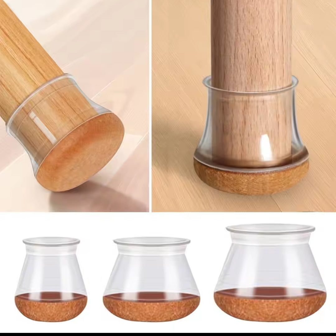 4Pc New silicone chair leg covers transparent/non slip furniture noise reducing clear cover