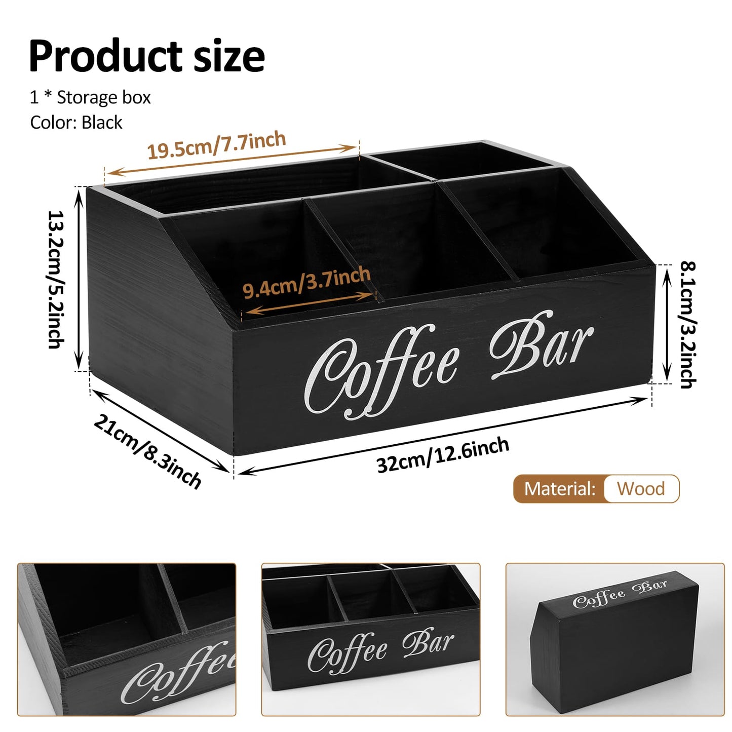 *5-Compartment Wooden Coffee Station Organizer
