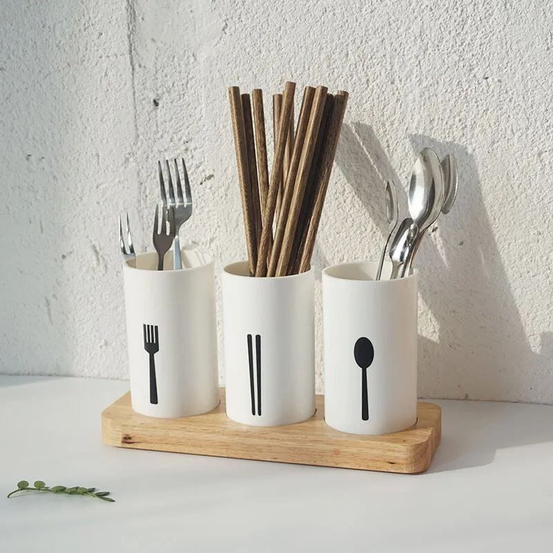 3pc cutlery organizer with oak base