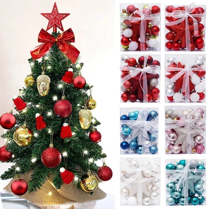xmass balls set  with ribbon and stars