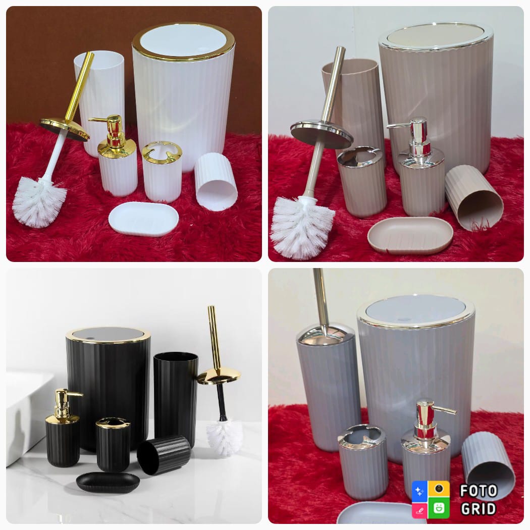 6 in 1 luxury bathroom accessories set with touch of gold & Silver(Round)