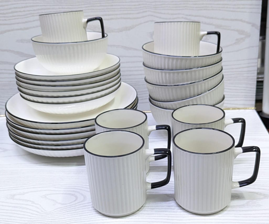 24pcs Ceramic dinner set with black rim