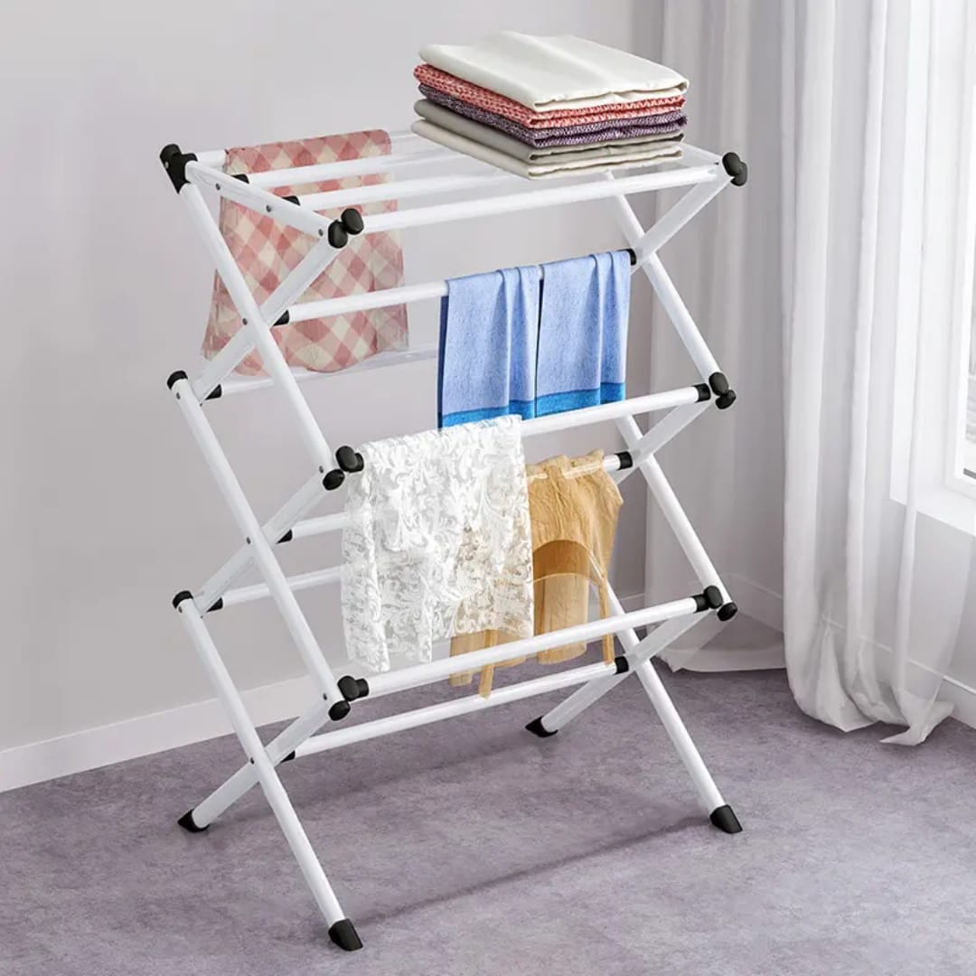 Simple Retractable Drying Rack Drying Clothes Rack Three-layer Floor Balcony Drying Cooling Clothes Rack Metal Clothing Rack