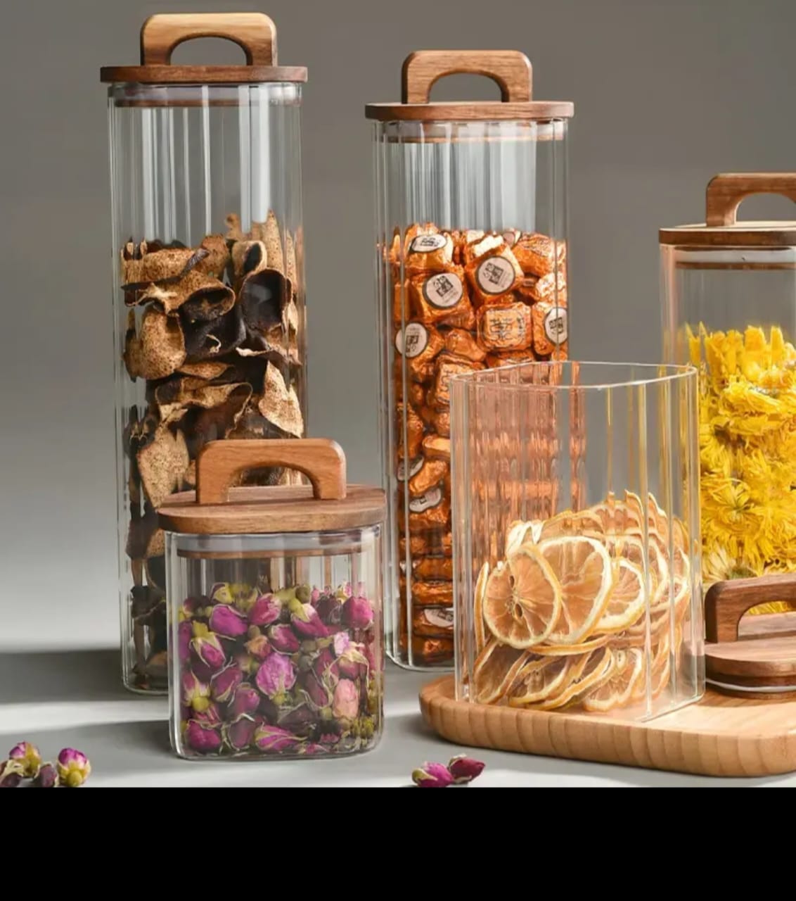 Acacia wooden sealed lid kitchen Storage Glass Jar with Bamboo lid