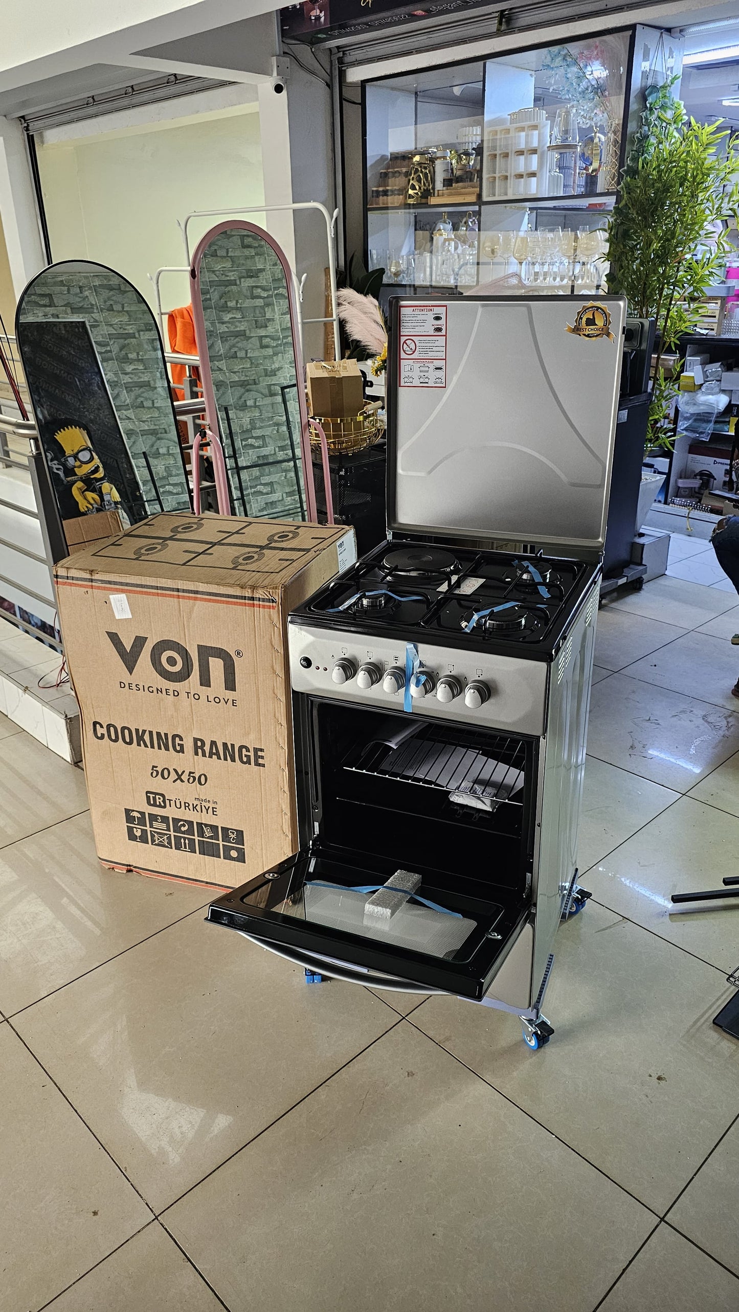 UVon Cooker 3 Gas + 1 Electric - VCF503131NFY Enamel Grey