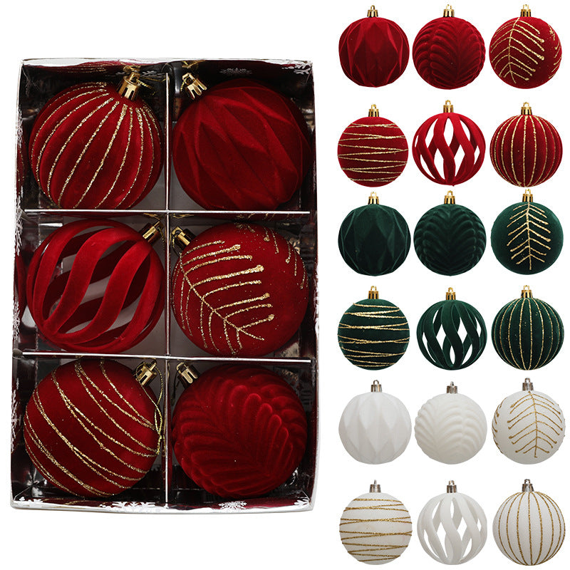 6PCS 8CM VELVET CHRISTMAS TREE DECOR BALLS