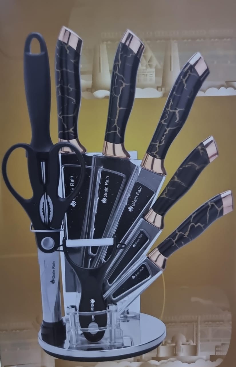 High quality Marble profile Heavy stainless steel 9pc knife sets