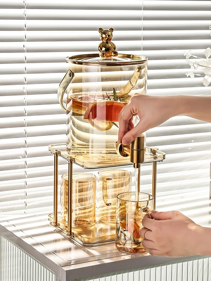 3.6L Luxury Glass Cold Water Jug with Faucet Bucket Set