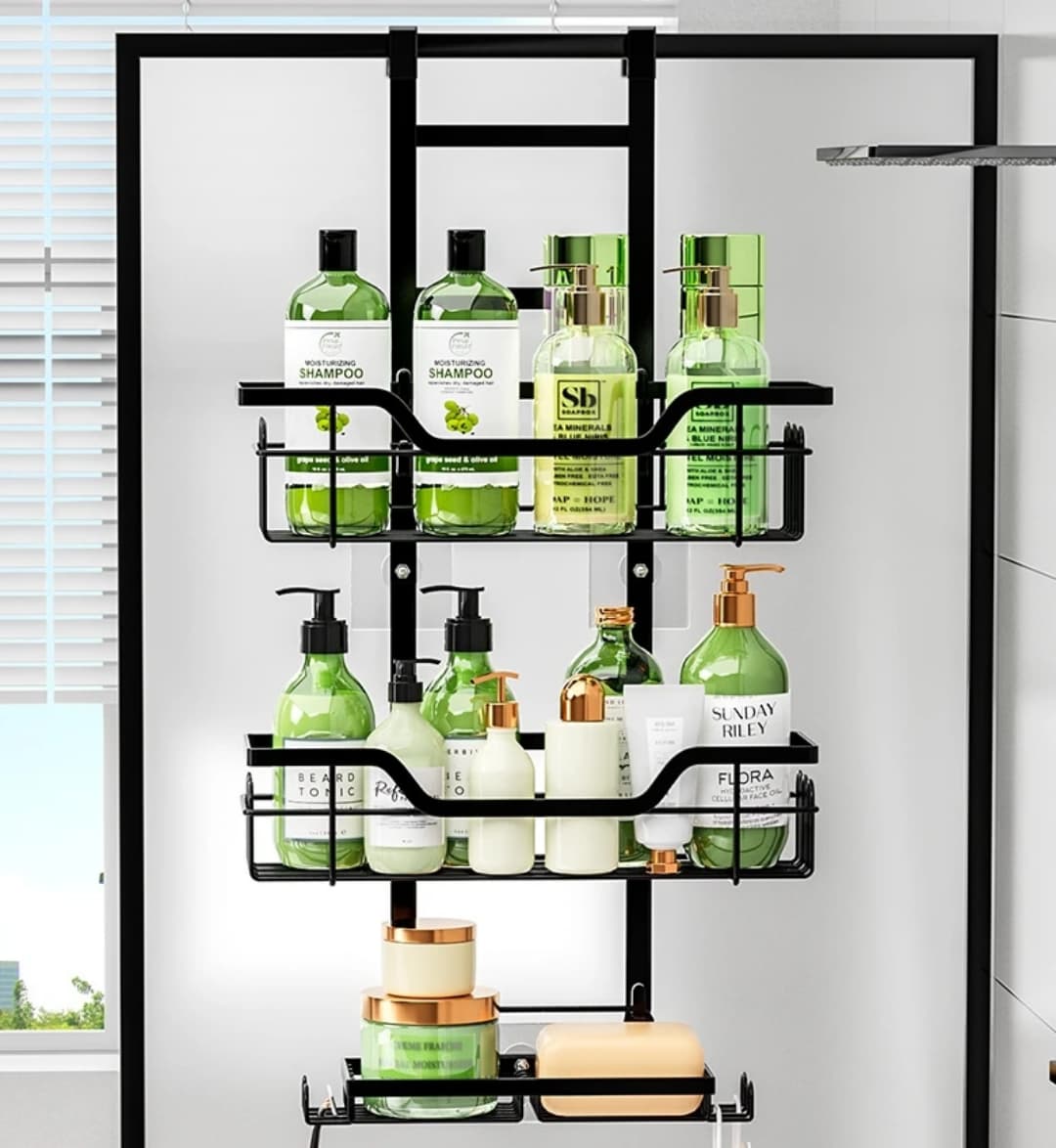 Drill-Free Bathroom Shelf Over Door Hanging Organizer