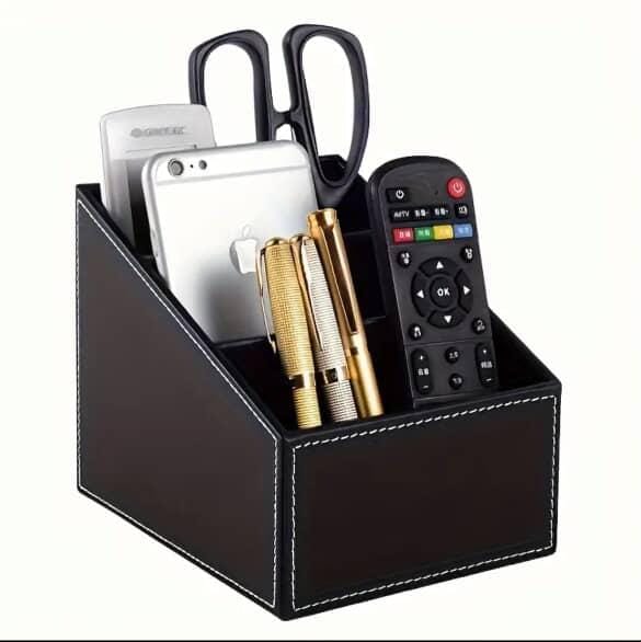 Multi-Compartment Leather Desk Organizer /Remote organizer