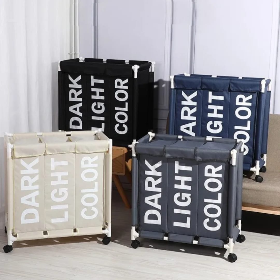 3 grid Laundry hamper with lockable rolling wheels&nbsp;