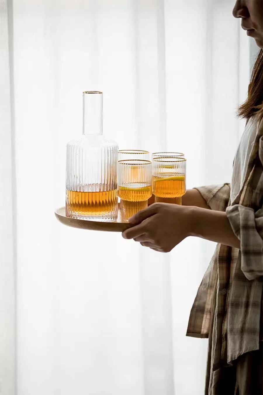 Elegant Vertical stripped Highball ripped Glass cup set set of 5pcs