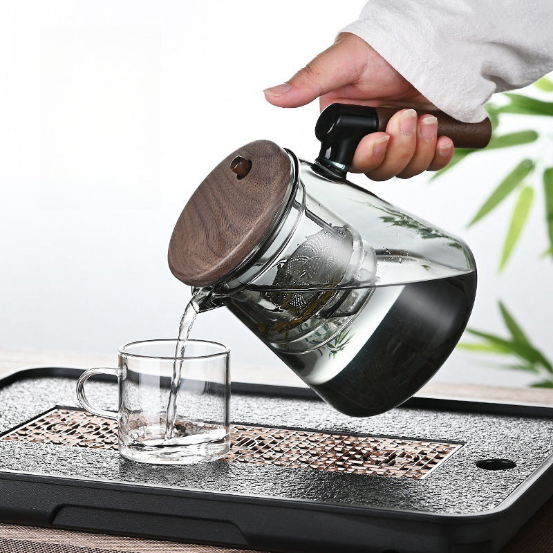 Heat Resistant Glass Teapot with Wooden Handle