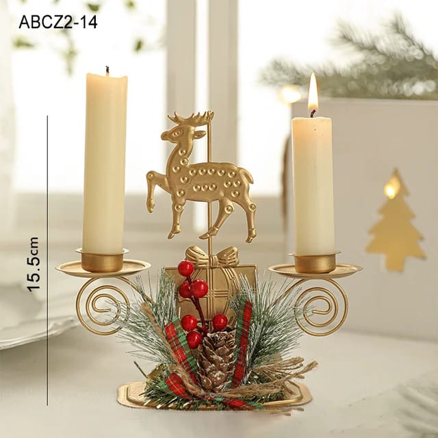 Christmas Candle Holder Santa Claus Elk tree Golden Iron
