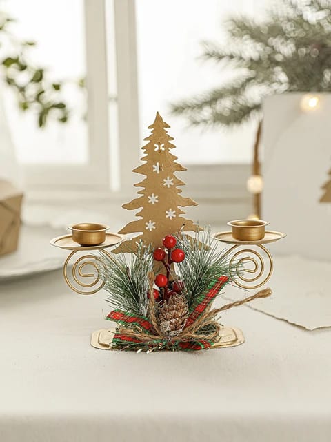 Christmas Candle Holder Santa Claus Elk tree Golden Iron