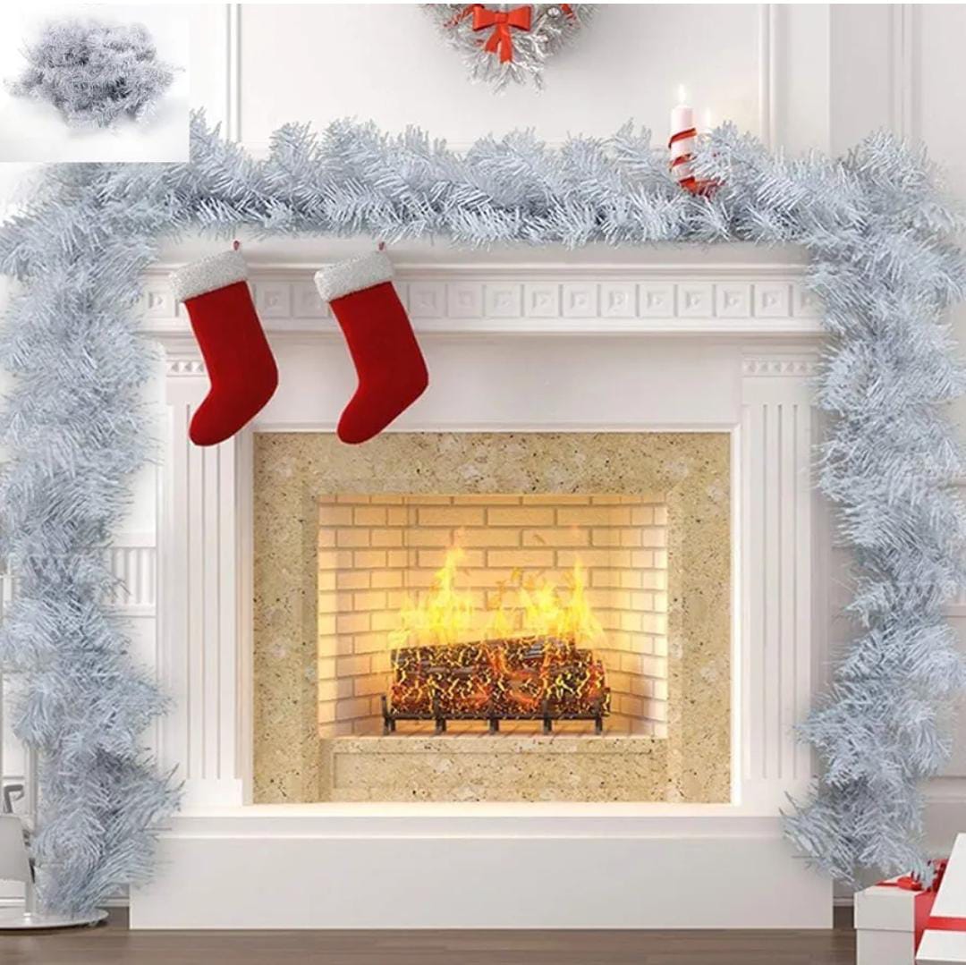 9Ft Length Christmas Garland,Width: 25Cm,220 Tips, Material: Pvc – White