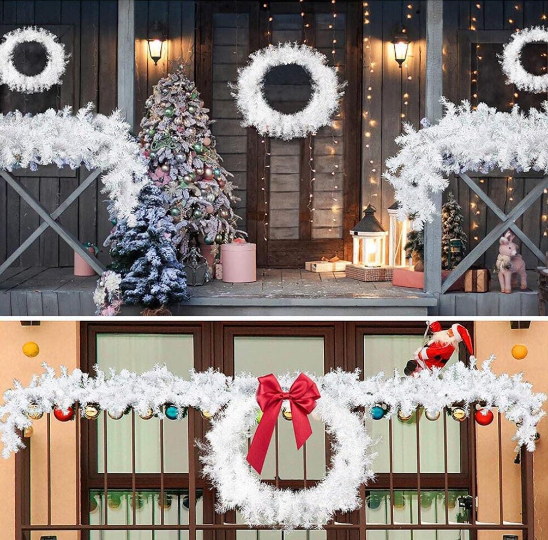 9Ft Length Christmas Garland,Width: 25Cm,220 Tips, Material: Pvc – White