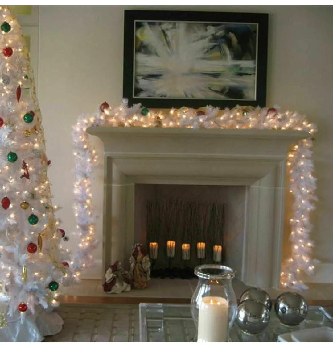 9Ft Length Christmas Garland,Width: 25Cm,220 Tips, Material: Pvc – White