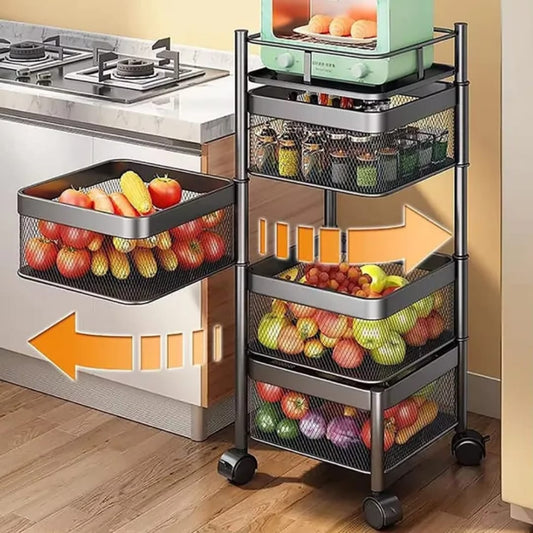 Square Fruit Rotating Rack With Wheels
