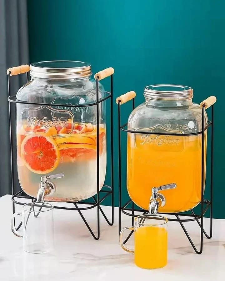 Glass dispenser with metallic stand