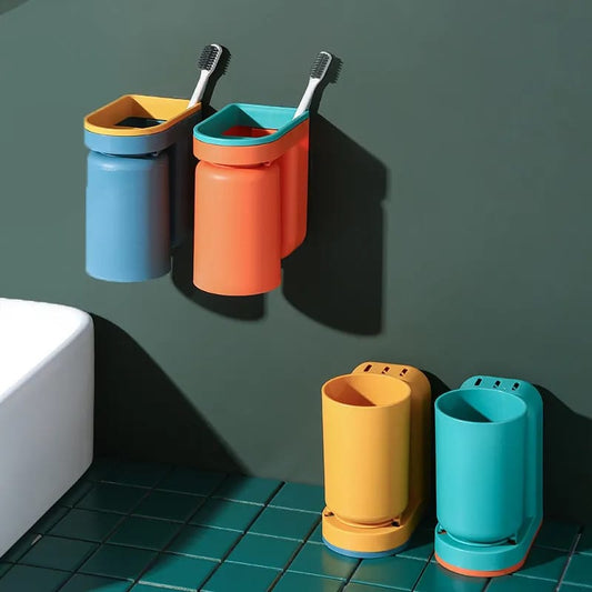 Toothbrush Holder Rack Set Wall Mounted Punch-free Mouthwash Cup Toothpaste Storage Rack Organizer Box Bathroom Accessories