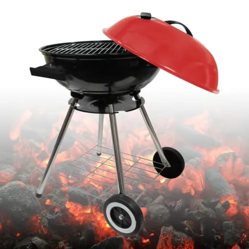 Round Charcoal Barbecue with Portable Trolley .