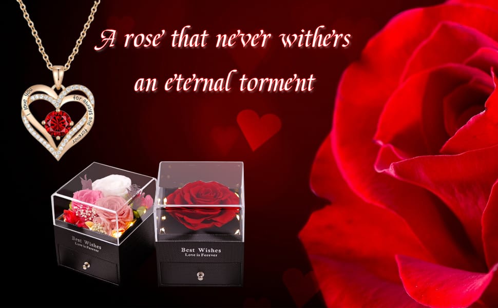 Heart shaped red rose necklace with gift box