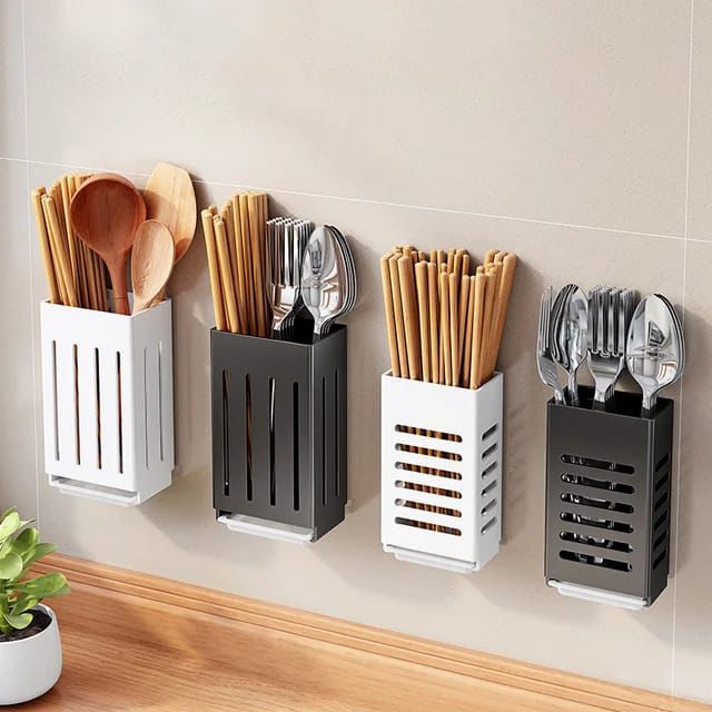 Wall Mounted Perforated Plastic spoon,chopstick Holder with drainer