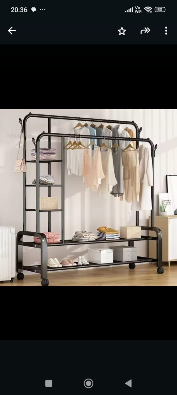 Double Layer Garment Rack Floor Standing Clothes Hanger