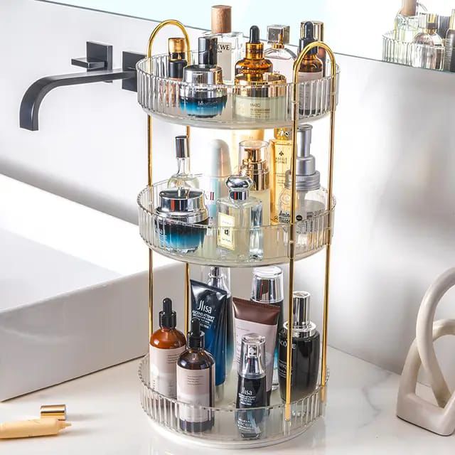 360 Degree 3 Tier Rotating  Multifunctional Transparent makeup/Cosmetic organizer.