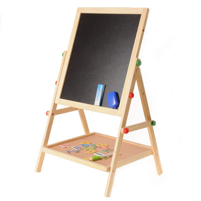 Wooden Drawing Blackboard Whiteboard Double Sided Adjustable Easel Painting