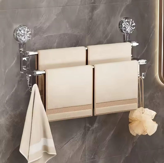 Double pole suction towel holder with stainless steel rods