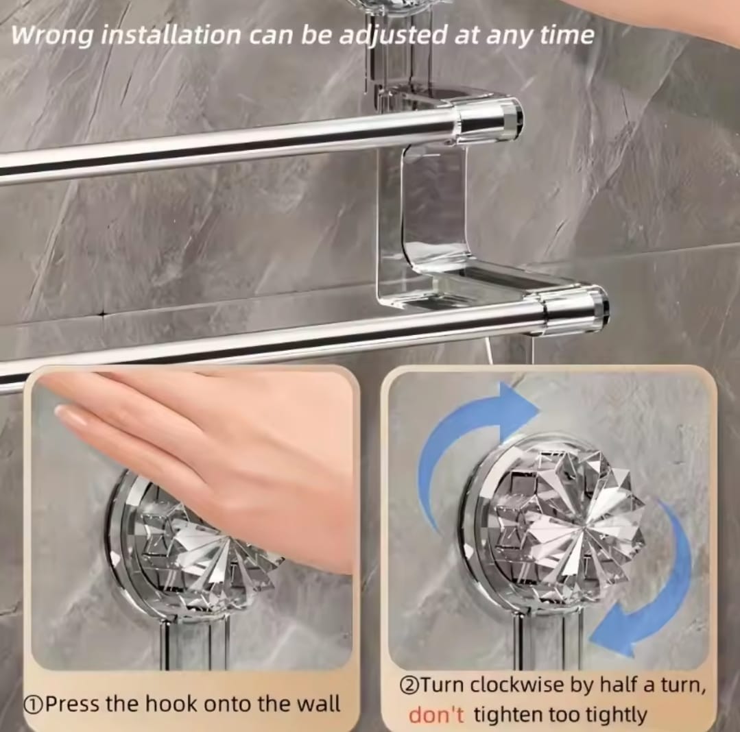 Double pole suction towel holder with stainless steel rods