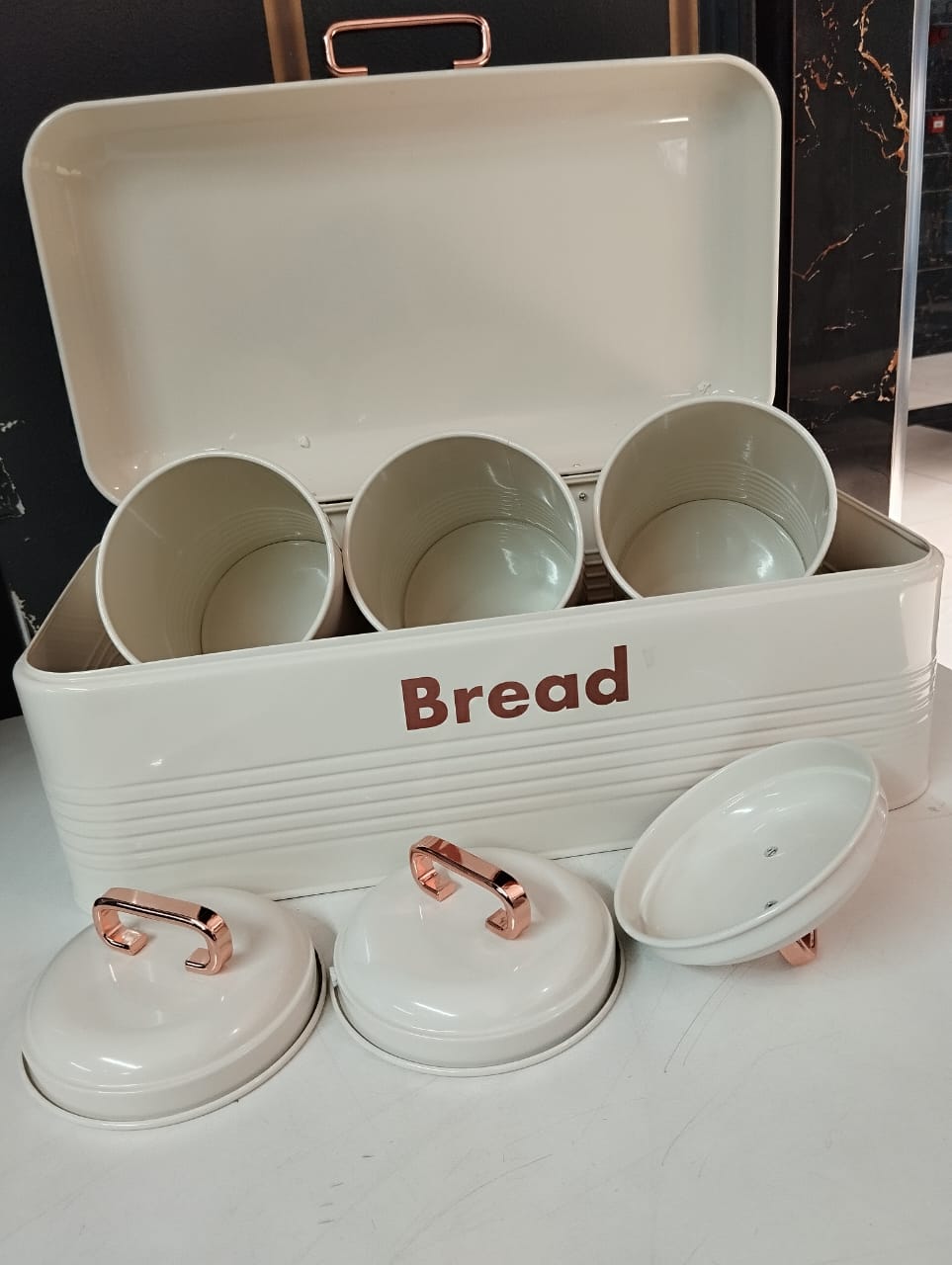 Alloy Bread Bin with Three Canister Set