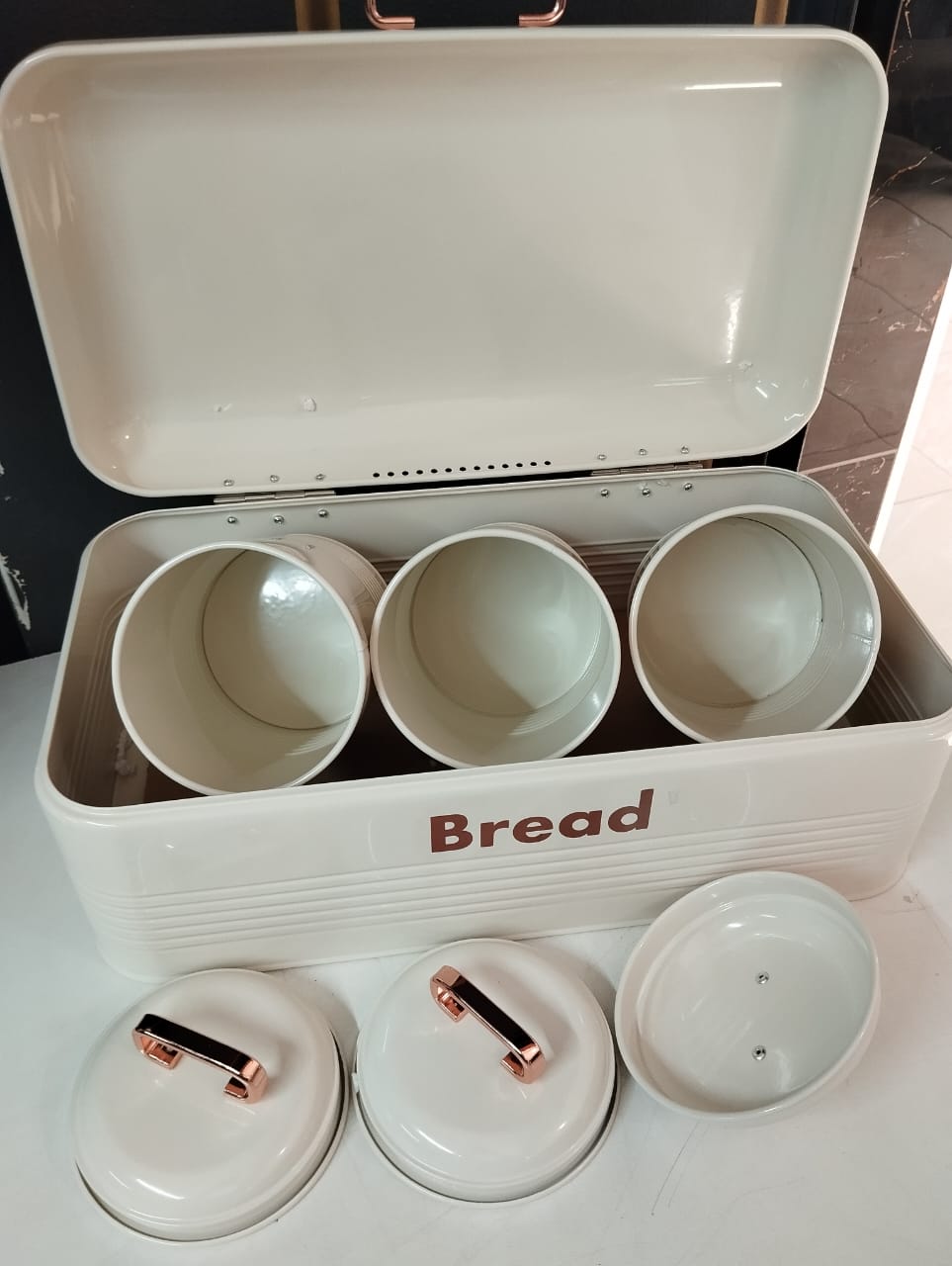 Alloy Bread Bin with Three Canister Set