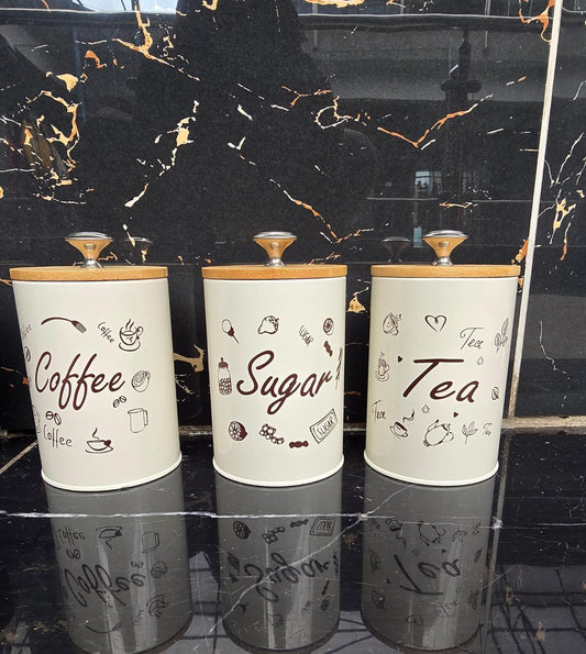 3pc Alloy  Canister Set with Bamboo Lid