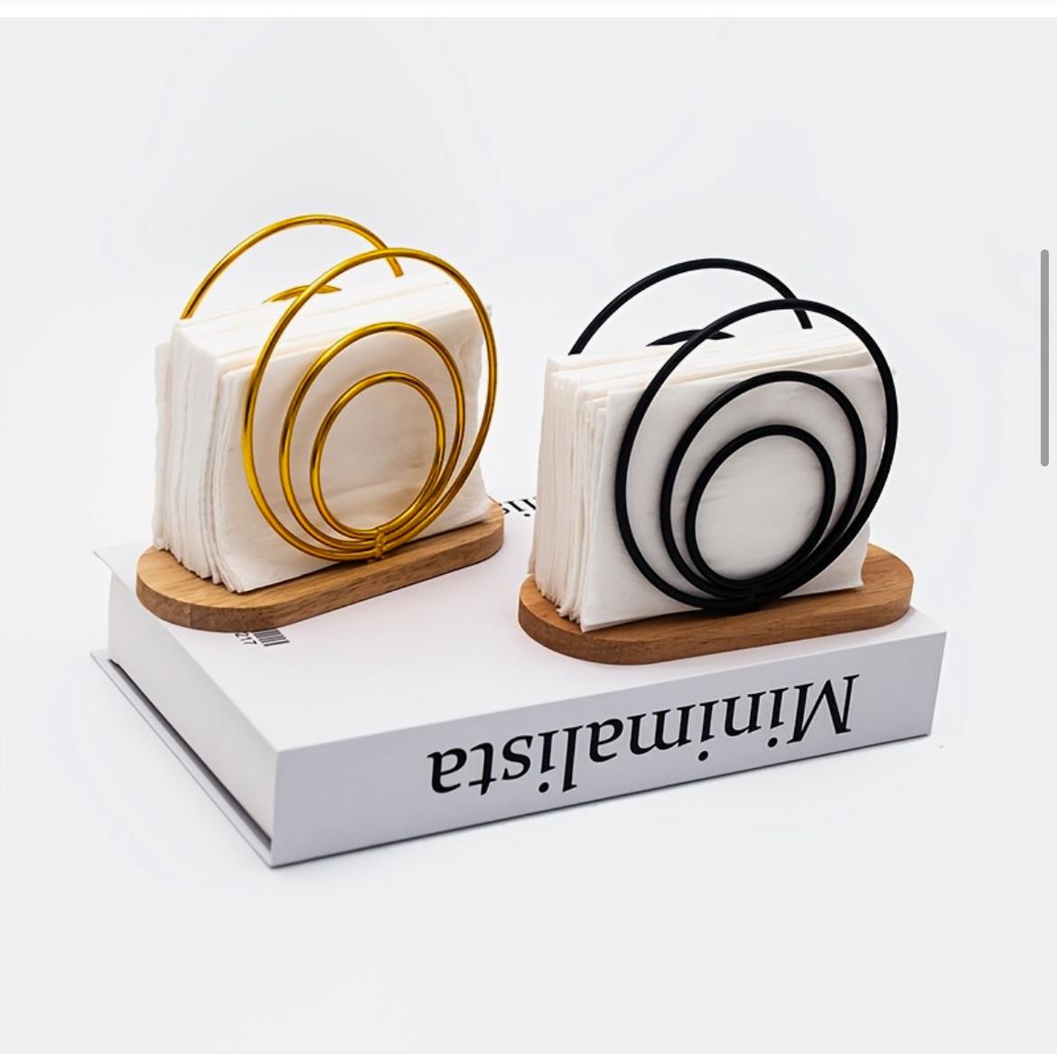 Elegant Metal Napkin Holders with Wooden Base